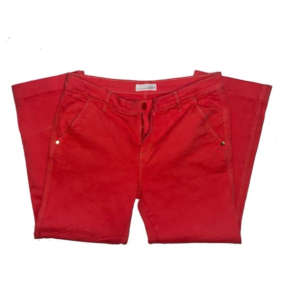Loft by Ann Taylor Made & Loved straight cropped salmon/red colored jeans size 6 - Picture 14 of 15